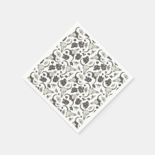 Gothic Animal Skull mit Blume Muster Serviette (Ecke)