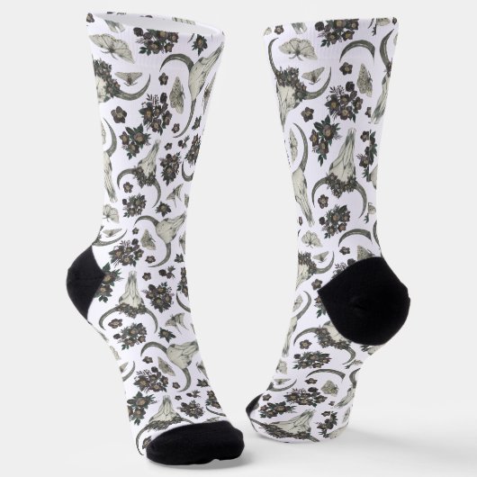 Gothic Animal Skull mit Blume Muster Socken (Gewinkelt)