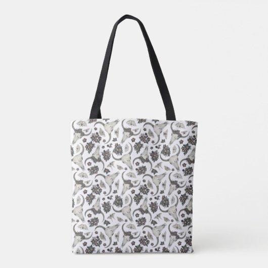 Gothic Animal Skull mit Blume Muster Tasche (Rückseite)