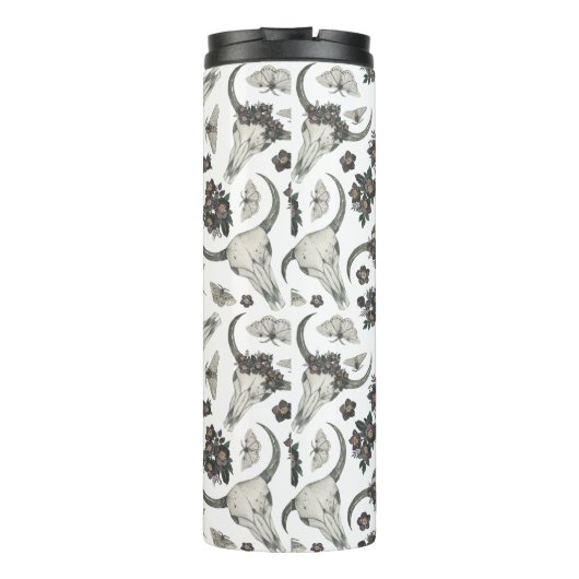 Gothic Animal Skull mit Blume Muster Thermosbecher (Rückseite)