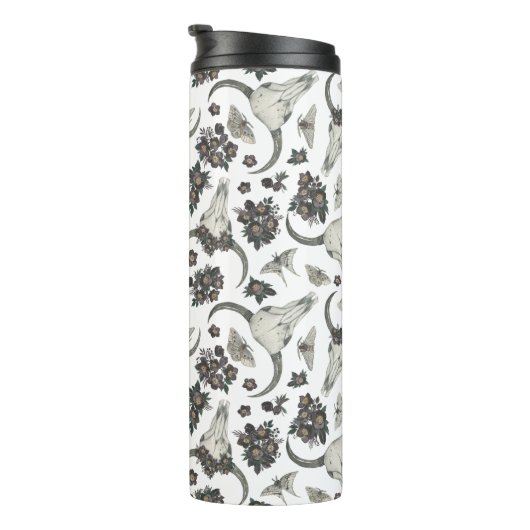 Gothic Animal Skull mit Blume Muster Thermosbecher (Nach rechts gedreht)