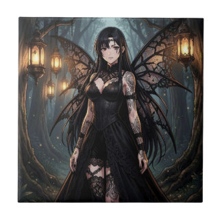 Gothic Anime Fairy Girl in Enchanted Forest Fliese