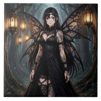 Gothic Anime Fairy Girl in Enchanted Forest Fliese