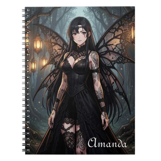 Gothic Anime Fairy Girl in Enchanted Forest Notizblock (Vorderseite)
