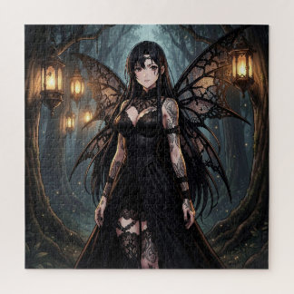 Gothic Anime Fairy Girl in Enchanted Forest Puzzle