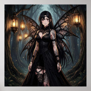 Gothic Anime Feen Mädchen im verzauberten Wald Poster