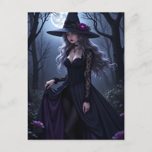 Gothic Anime Hexe Lila Rose Moonlit Halloween Feiertagspostkarte