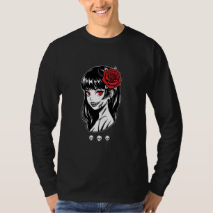 Gothic Anime Mädchen mit roten Rosenaugen Gruselig T-Shirt
