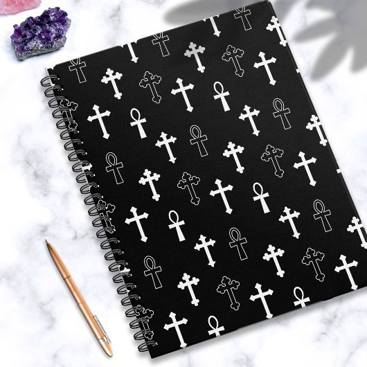 Gothic Ankh Cross Schwarz-weiß Symbol Muster Notizblock