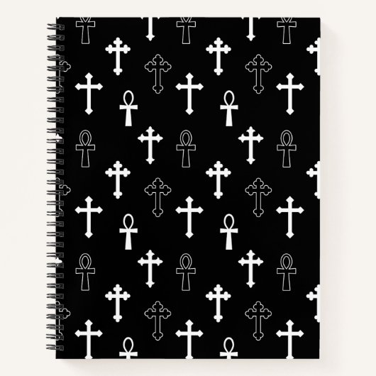 Gothic Ankh Cross Schwarz-weiß Symbol Muster Notizblock (Vorderseite)