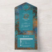 Gothic Antique Aquamarin Gold Damask Dinner Hochze All In One Einladung (Innen Boden)