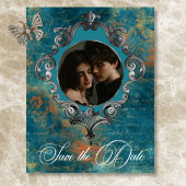 Gothic Antique Aquamarin Gold Damask Foto Hochzeit Save The Date