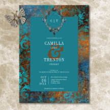 Gothic Antique Aquamarin Gold Damask Hochzeit