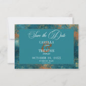 Gothic Antique Aquamarin Gold Damask Hochzeit Save The Date (Vorderseite)