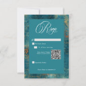 Gothic Antique Aquamarin Gold Damask QR Code Weddi RSVP Karte (Vorderseite)