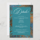 Gothic Antique Aquamarin Gold Damask Zwei-seitige  Einladung (Rückseite)