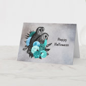 Gothic Aquamarin Floral Owls Halloween Karte