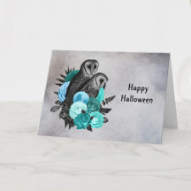 Gothic Aquamarin Floral Owls Halloween