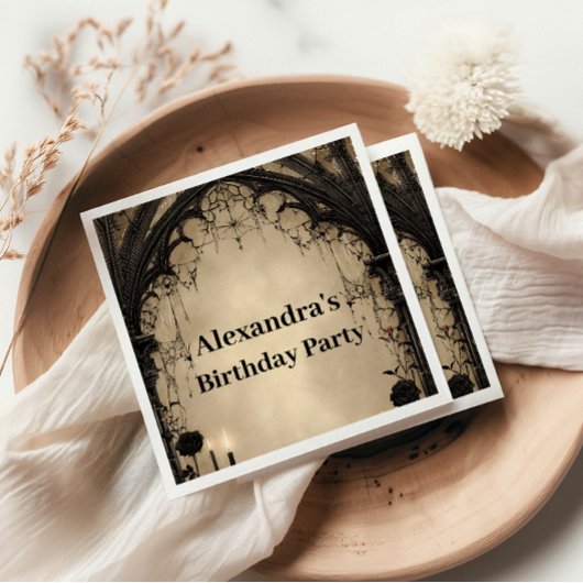 Gothic Arch Black Rose Birthday Serviette