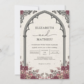 Gothic Arch Burgund Blumenhochzeit Einladung