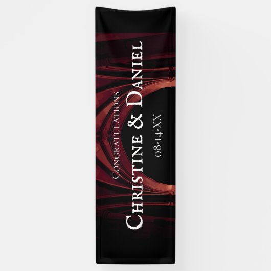 Gothic Arch Elegant Hochzeit Dunkelschwarz Rot Banner (Vertikal)