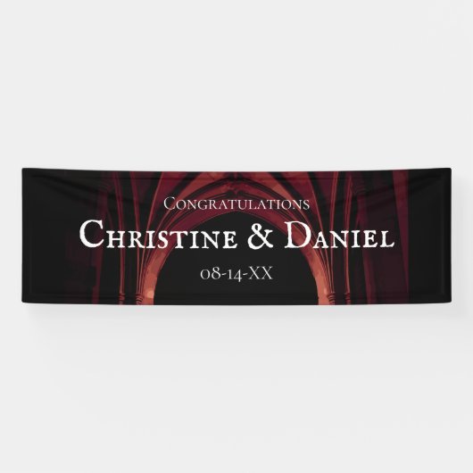 Gothic Arch Elegant Hochzeit Dunkelschwarz Rot Banner (Horizontal)
