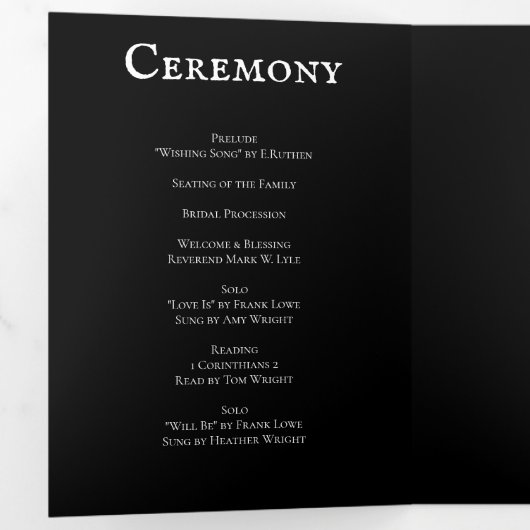 Gothic Arch Elegant Hochzeit Dunkelschwarz Rot Dreifach-gefaltete Programmkarte (Innen Erste Seite)