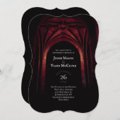 Gothic Arch Elegant Hochzeit Dunkelschwarz Rot Einladung (Vorne/Hinten)