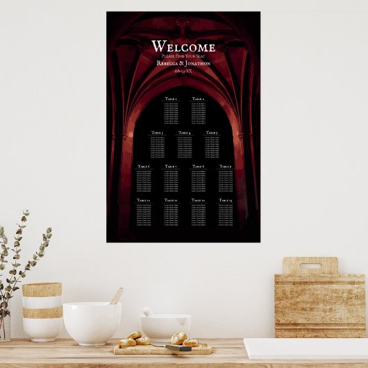 Gothic Arch Elegant Hochzeit Dunkelschwarz Rot Poster (Küche)