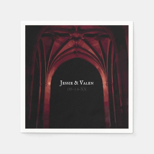 Gothic Arch Elegant Hochzeit Dunkelschwarz Rot Serviette (Vorderseite)