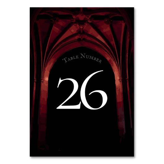 Gothic Arch Elegant Hochzeit Dunkelschwarz Rot Tischnummer (Rückseite)