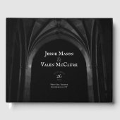 Gothic Arch Elegante Hochzeit Dunkelschwarz & Weiß Gästebuch (Vorderseite)