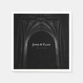 Gothic Arch Elegante Hochzeit Dunkelschwarz & Weiß Serviette (Vorderseite)