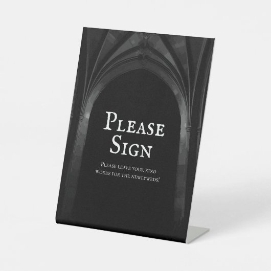 Gothic Arch Elegante Hochzeit Dunkelschwarz & Weiß Sockelschild (Vorderseite)