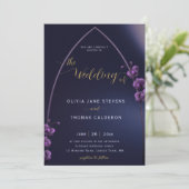 Gothic Arch Moody Lila Orchids Blumenhochzeit Einladung (Stehend Vorderseite)