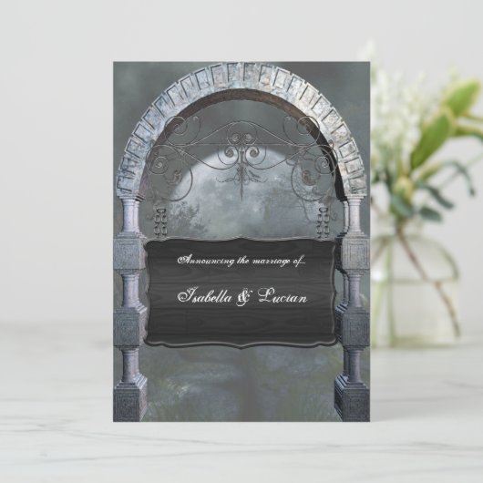 Gothic Arch Plaque Vampire Goth Wedding Einladung (Stehend Vorderseite)
