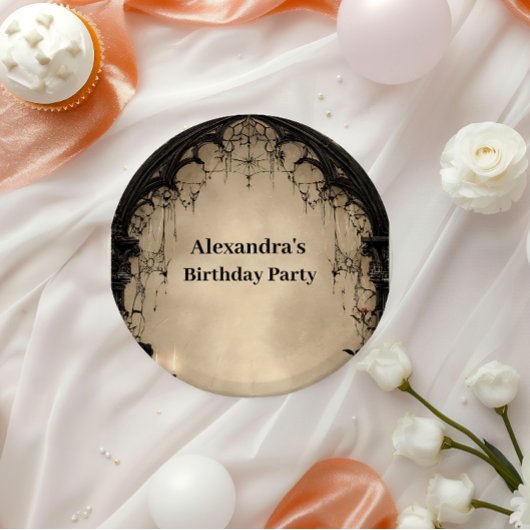 Gothic Arch Schwarze Rose Geburtstag Pappteller