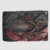 Gothic Arched Design Golf Handtuch - Rot und Schwa (Horizontal)