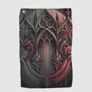 Gothic Arched Design Golf Handtuch - Rot und Schwa