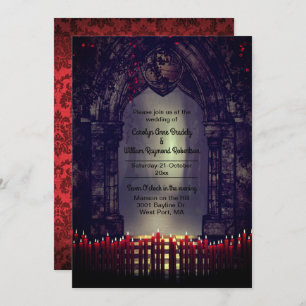 Gothic Archway mit Red Candles Wedding Einladung