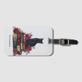 Gothic Art Black Cat Antique Bücher Crimson Rose Gepäckanhänger (Vorderseite (Horizontal))