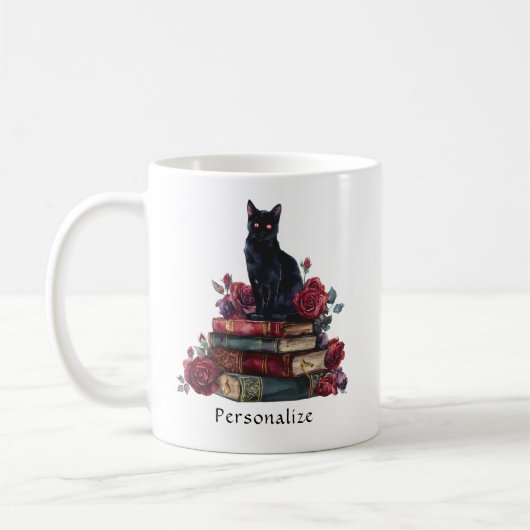 Gothic Art Black Cat Antique Bücher Crimson Rose Kaffeetasse (Links)