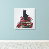 Gothic Art Black Cat Antique Bücher Crimson Rose Leinwanddruck (Insitu (Holzboden))