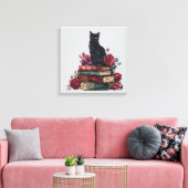 Gothic Art Black Cat Antique Bücher Crimson Rose Leinwanddruck (Insitu (Wohnzimmer))