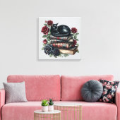 Gothic Art Black Cat Antique Bücher Crimson Rose Leinwanddruck (Insitu (Wohnzimmer))