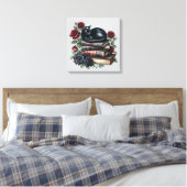 Gothic Art Black Cat Antique Bücher Crimson Rose Leinwanddruck (Insitu (Schlafzimmer))