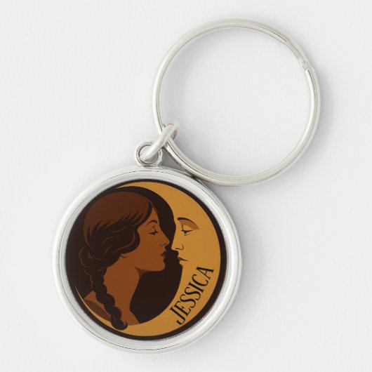 Gothic Art Deco Girl and Crescent Moon editable Schlüsselanhänger (Vorne)
