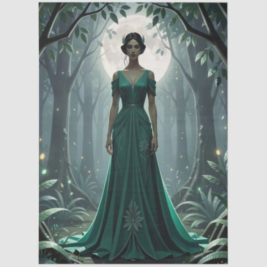 Gothic Art Deco Goddess in Forest Seidenpapier (Vorderseite)