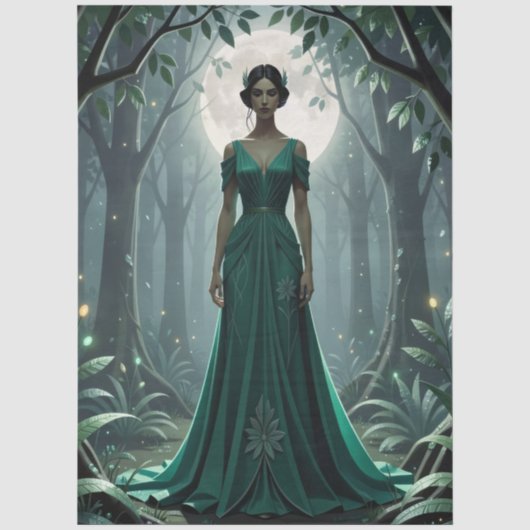 Gothic Art Deco Göttin im Wald Seidenpapier (Vorderseite)