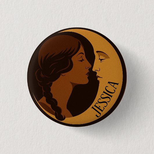 Gothic Art Deco Mädchen und Halbmond editierbar Button (Vorderseite)